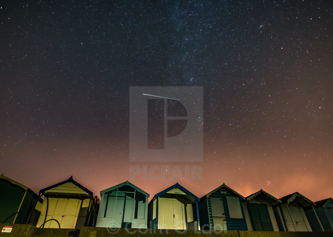 "Perseid meteor over Brightlingsea beach" by Colm O Laoi - £15.00 "Perseid meteor over Brightlingsea beach" stock image