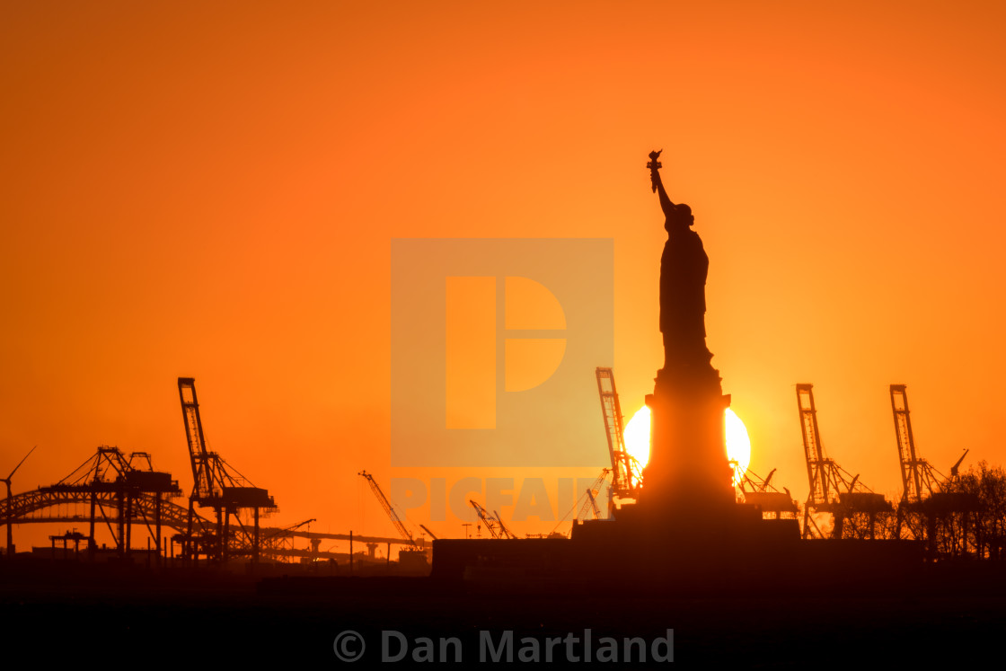 "Lady Liberty Sunset" stock image