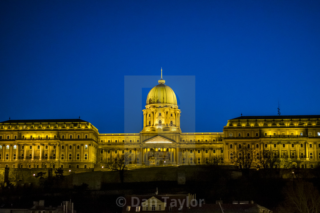 "Hungarian National Gallery in Budapest, Hungary at night" stock image