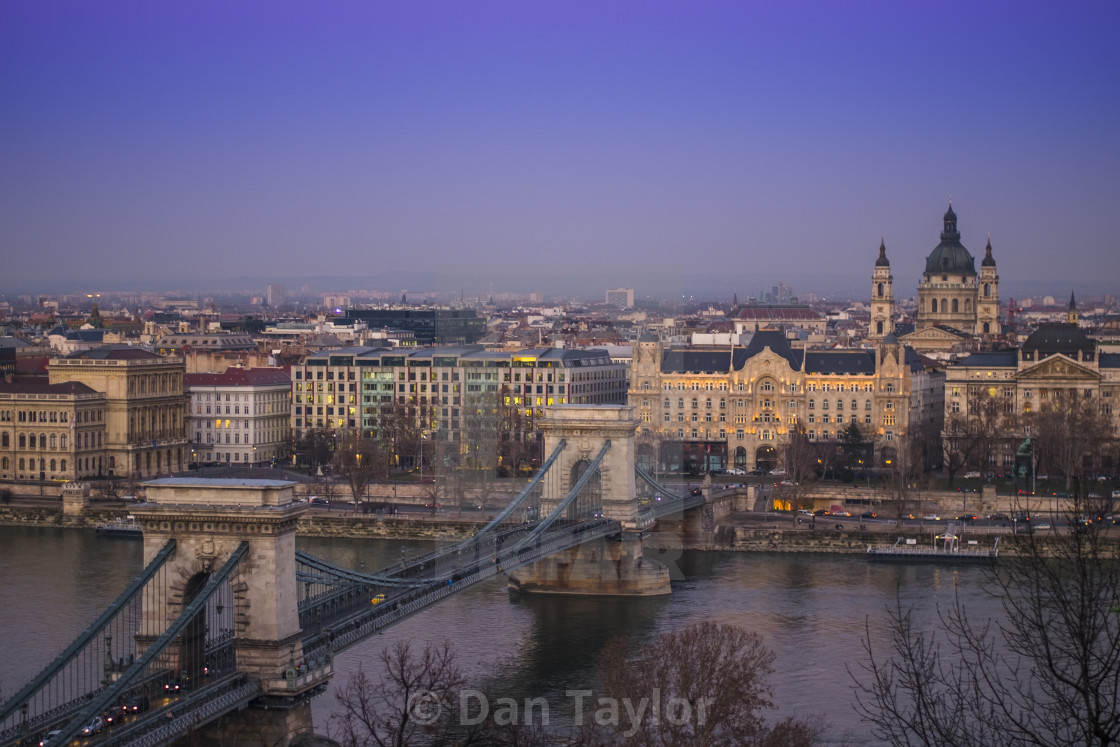 "Chain Bridge and Hungarian National Gallery in Budapest, Hungary" stock image