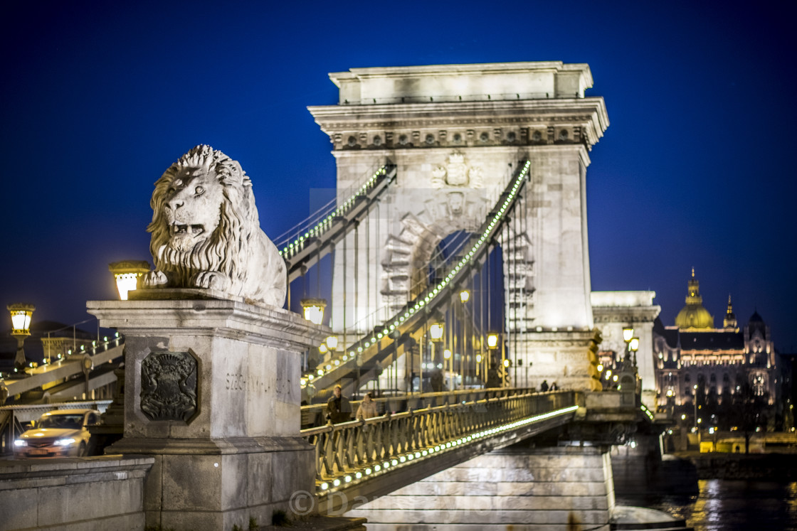 "Chain Bridge in Budapest, Hungary at night" stock image