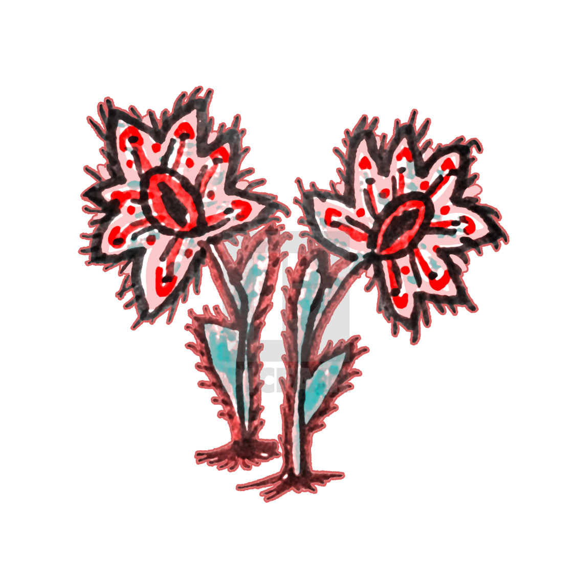 Colorful Cartoon Style Flowers Drawing License Download Or