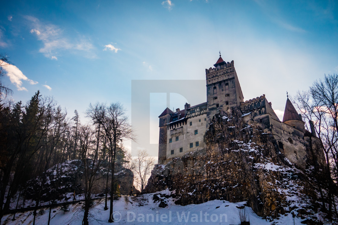 Snow Surrounding Dracula S Bran Castle In Transylvania License