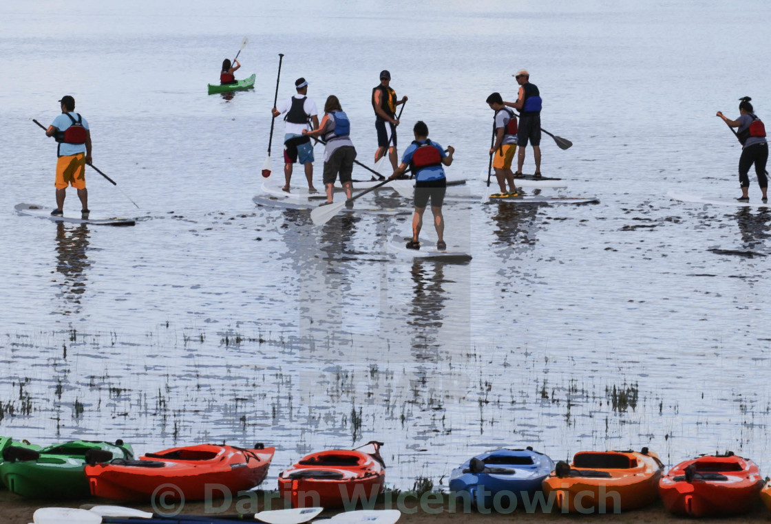People On Paddle Boards Comic Book Effect Stock Image