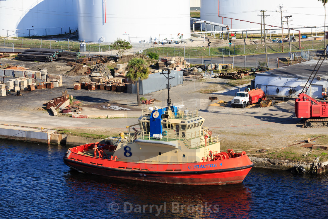 "Orange and Yellow Tugboatt at Industrial Pier" by Darryl Brooks - $10.71 "Orange and Yellow Tugboatt at Industrial Pier" stock image