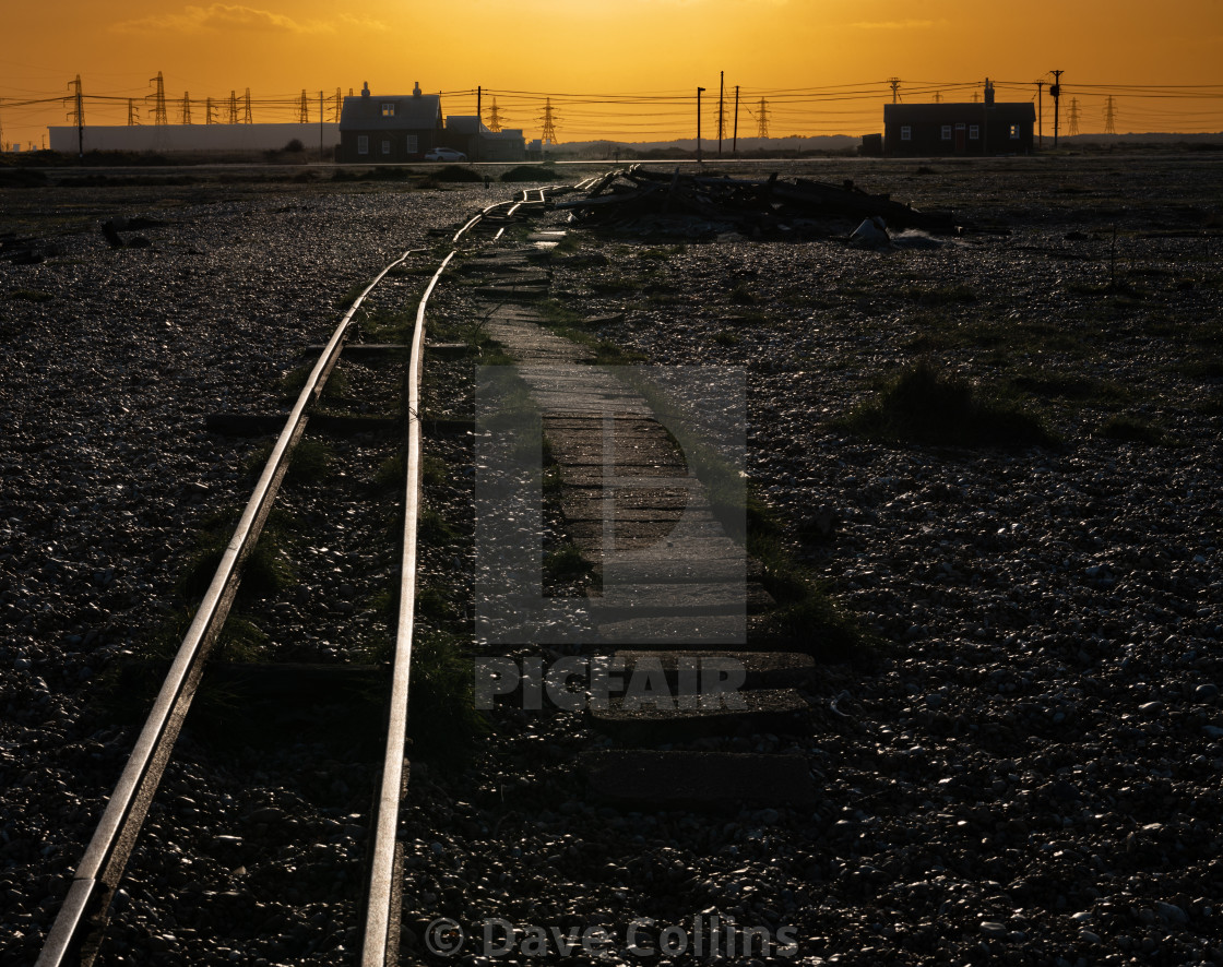 "Disused Railway Track, Dungeness Beach, Kent" stock image