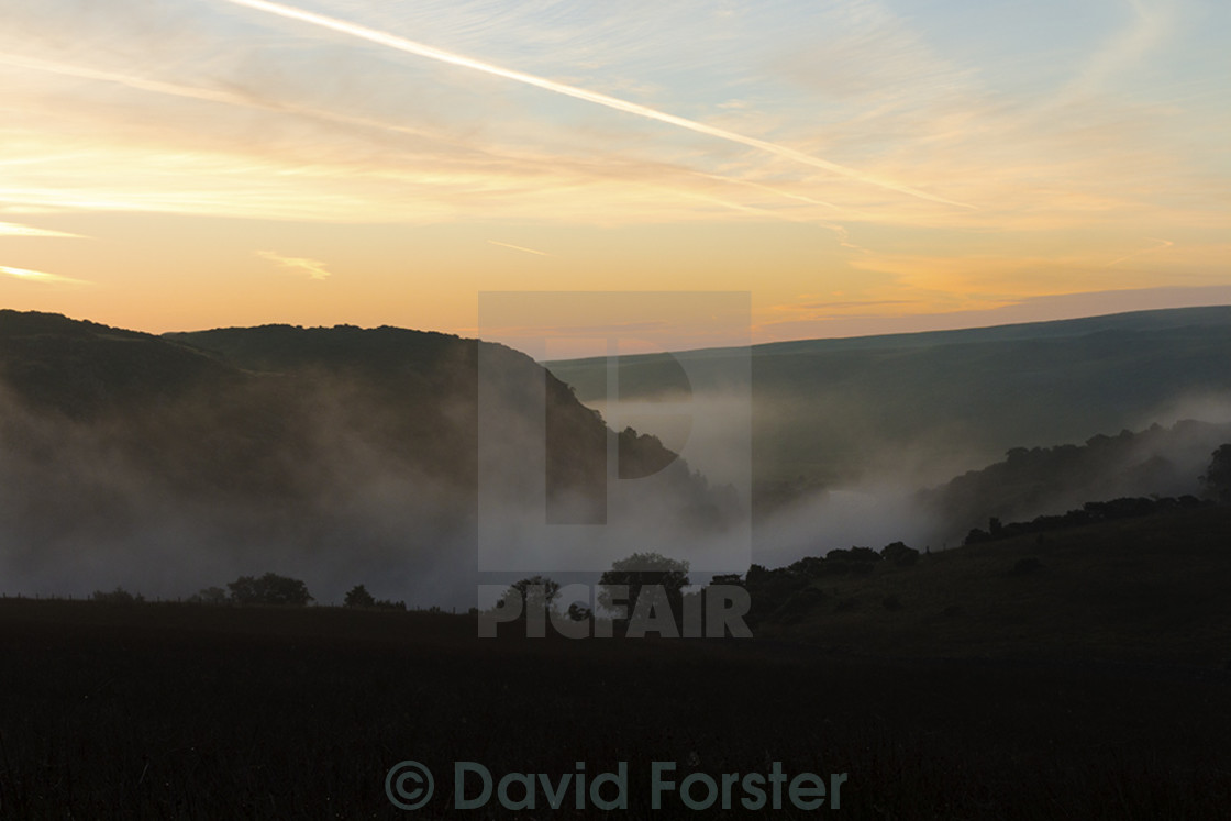 "Early Morning Mist in the Tees Valley, Upper Teesdale County Durham England UK" stock image