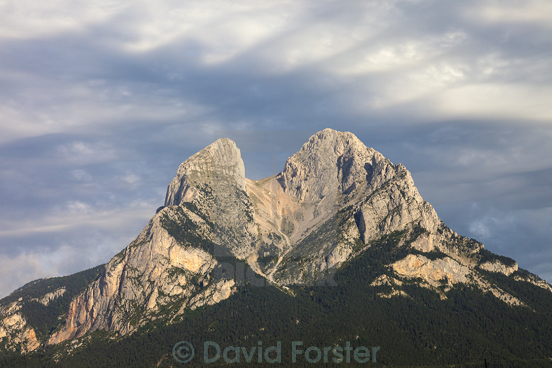 "The Mountain of Pedraforca in the Sierra del Cadí, Spain" stock image