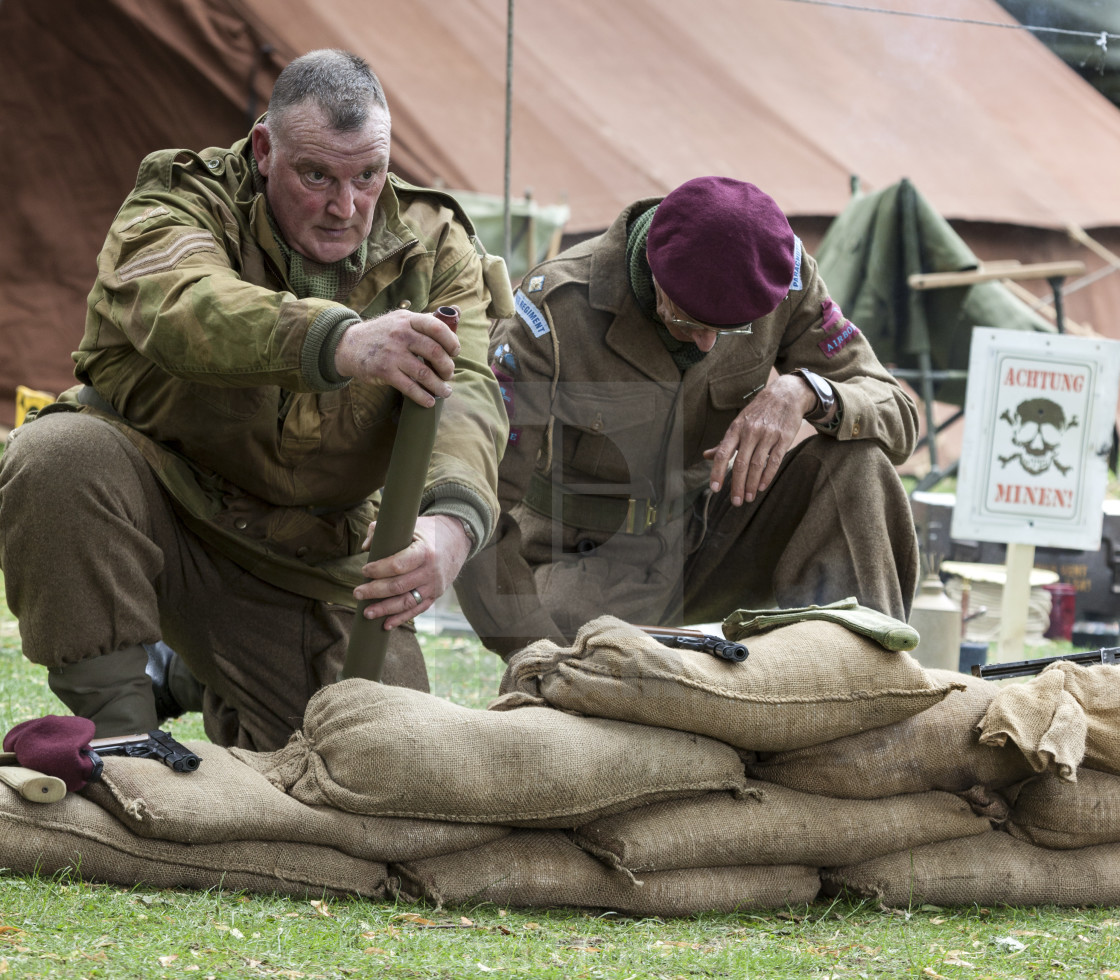 "Military Re-enactors Firing a Mortar" stock image