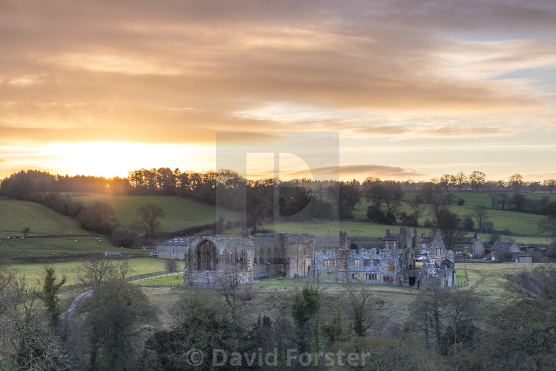 "Egglestone Abbey Sunset, Teesdale, County Durham" stock image