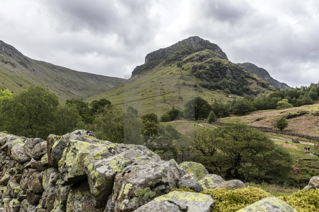 "Eagle Crag from the Cumbria Way, Lake District, Cumbria" stock image