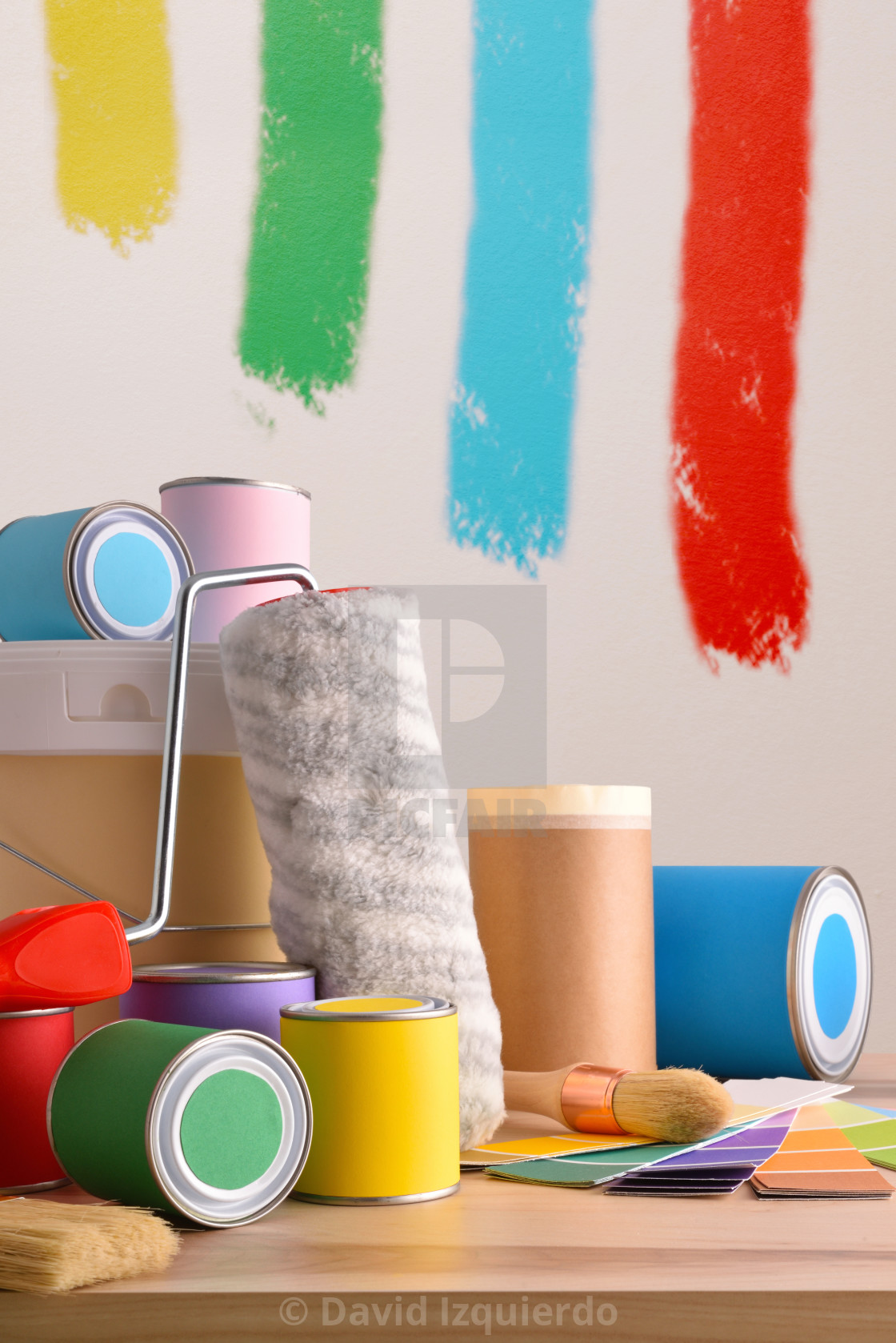 Table With Painting Tools For Home Painted Wall Background