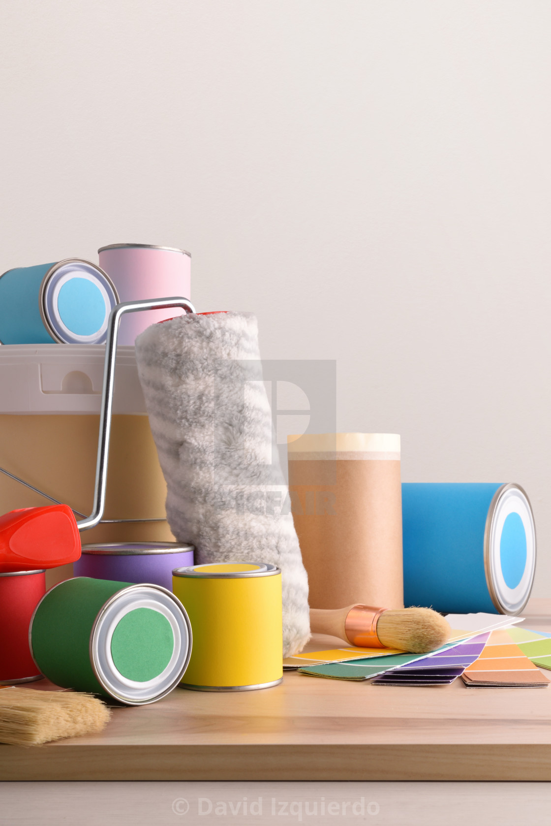 Table With Painting Tools For Home White Wall Background Vertical License Download Or Print For 7 00 Photos Picfair