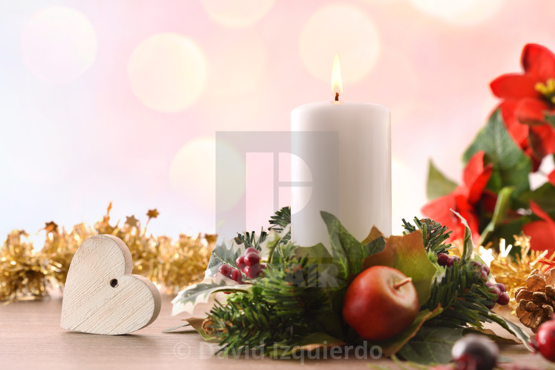 Candle On Table With Christmas Floral Center And Heart Front License Download Or Print For 8 68 Photos Picfair