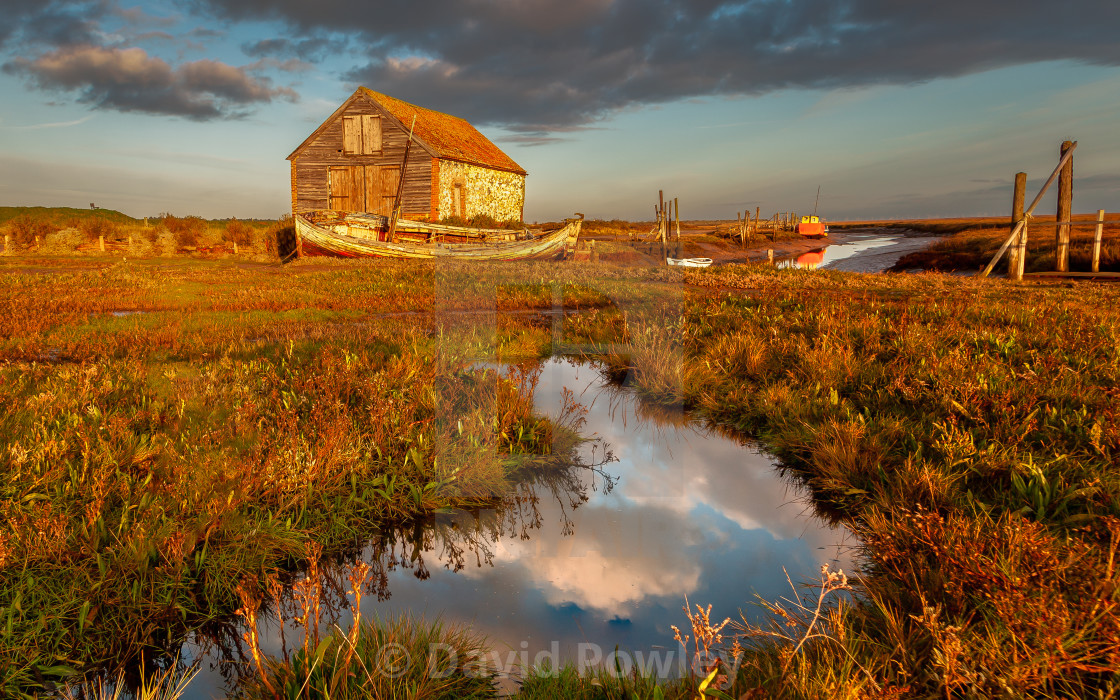 "Morning light at Thornham Harbour" stock image