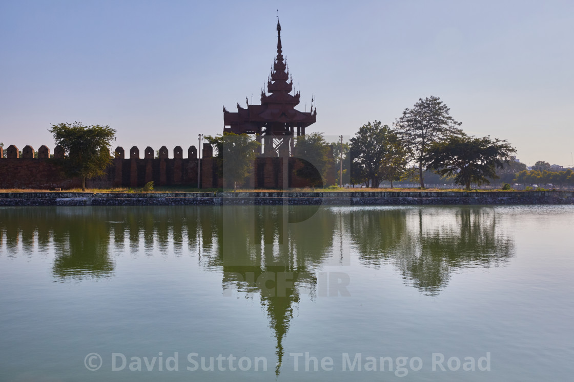 "Palace walls, moat and watchtower, Mandalay, Myanmar" stock image