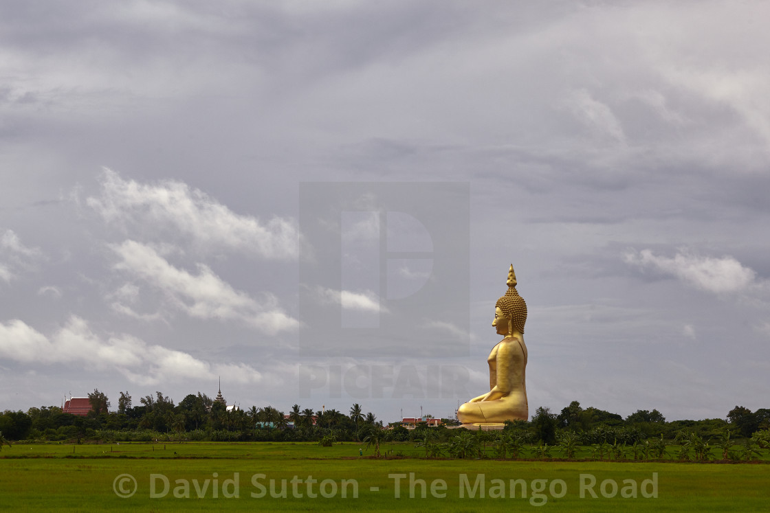 "The huge Buddha image at the Wat Muang Monastery near Ang Thong in Thailand...." stock image