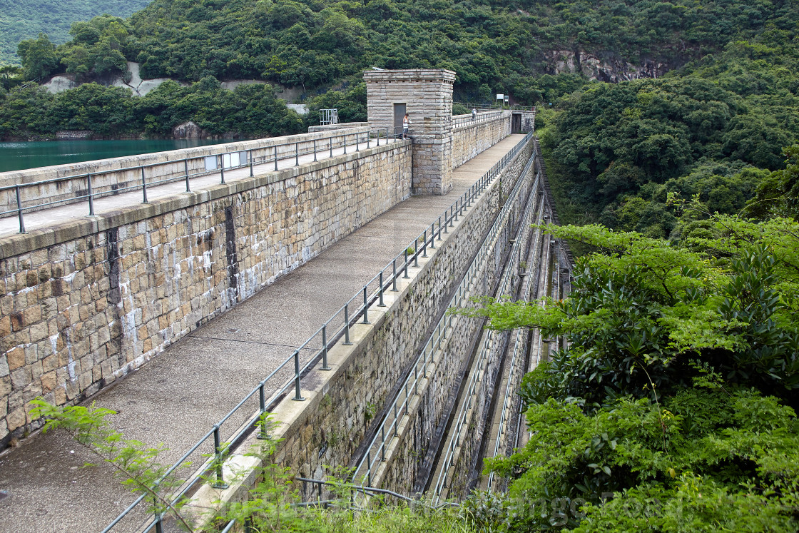 "The unique terracing on the historic Tai Tam Reservoir dam" stock image