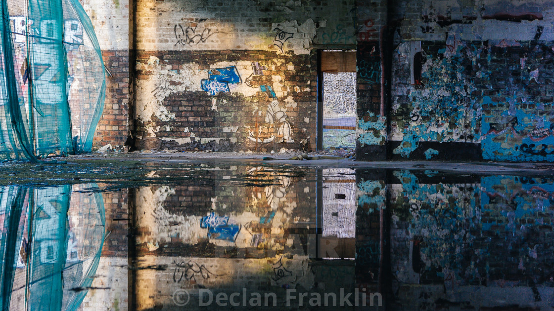 "Abandoned building reflection" stock image