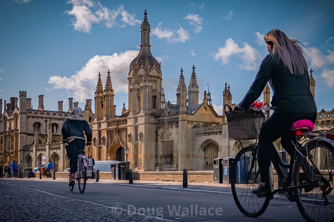 "Cyclists on Kings Parade Cambridge UK." stock image