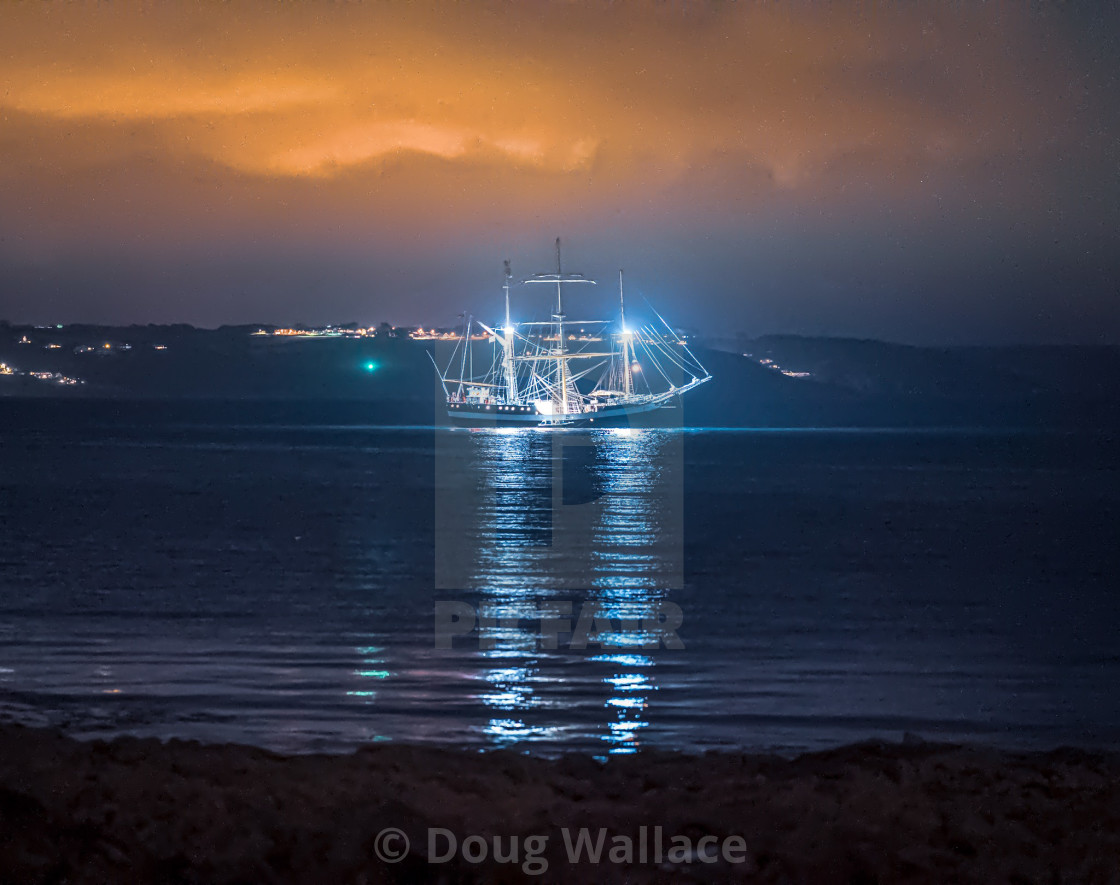 "Kingsand Beach Cornwall by night." stock image