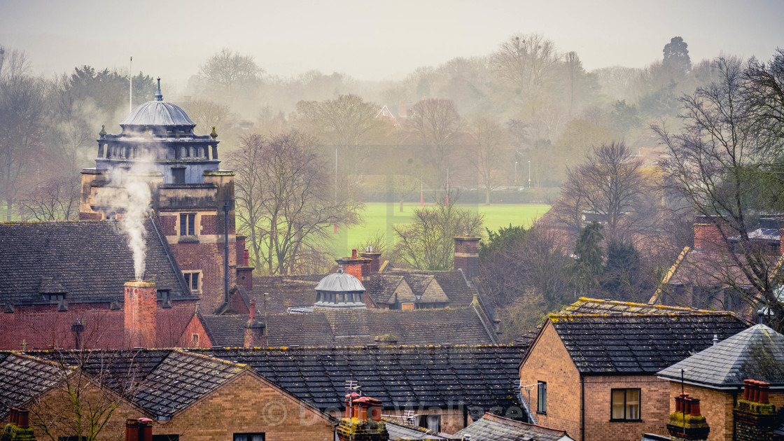 "Foggy Morning looking towards St John’s College playing fields." stock image