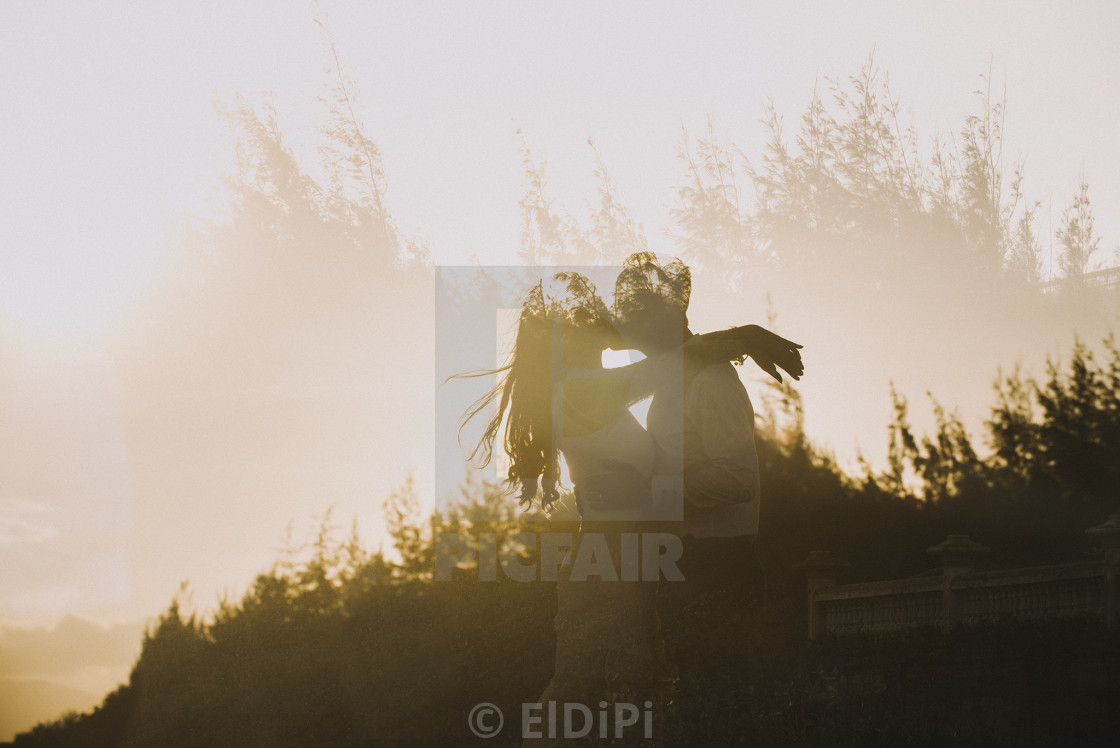 "The couple of double exposure" stock image