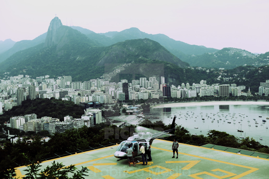 "Helicopter at Rio's Sugarloaf Mountain" stock image