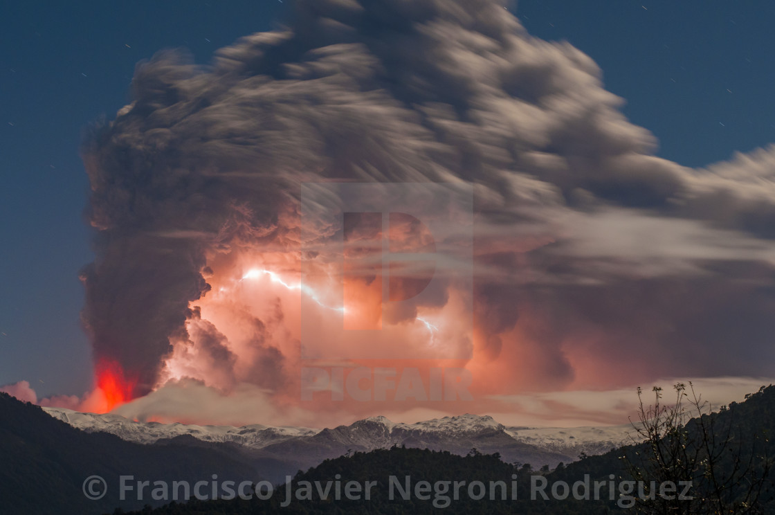 "Volcanic eruption in Chile. Volcano Cordon Caulle, Puyehue." stock image