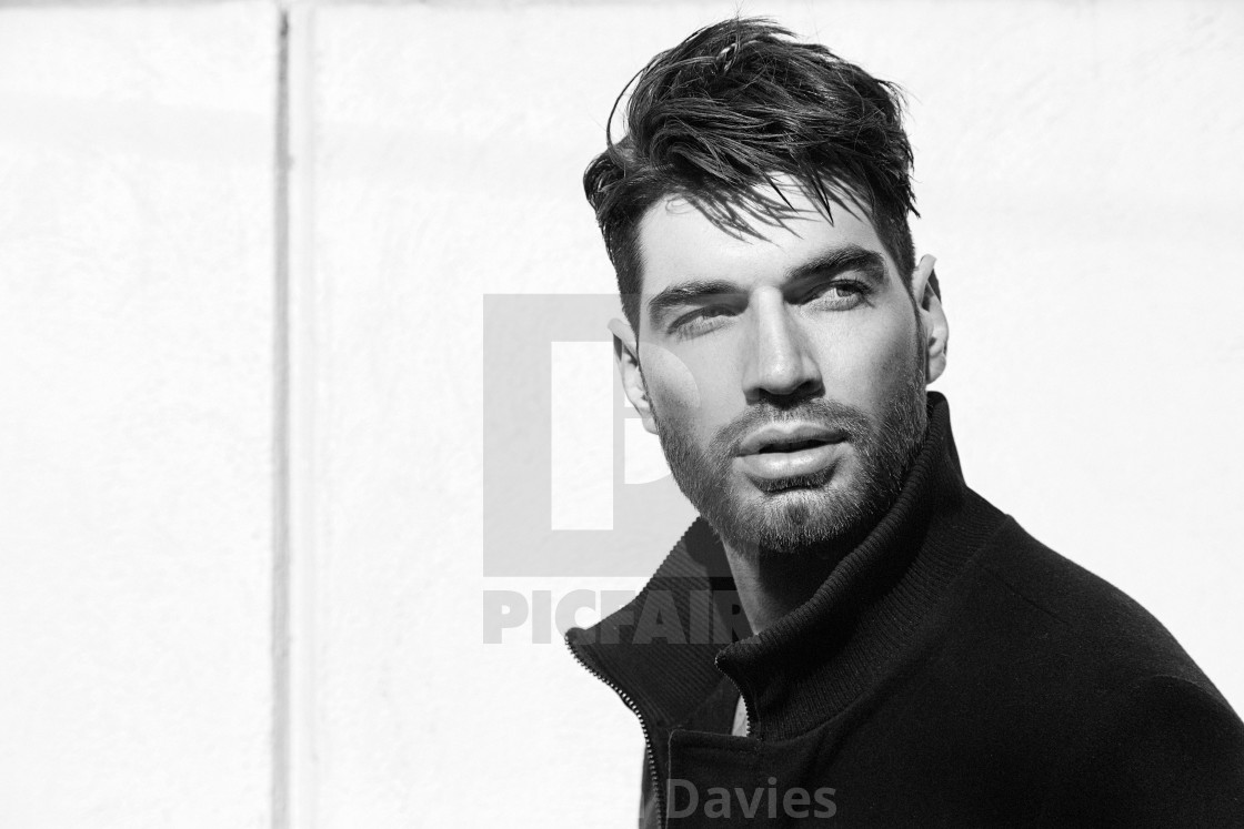 "Black and white portrait of male fashion model" by Gareth Davies - $77.88 "Black and white portrait of male fashion model" stock image