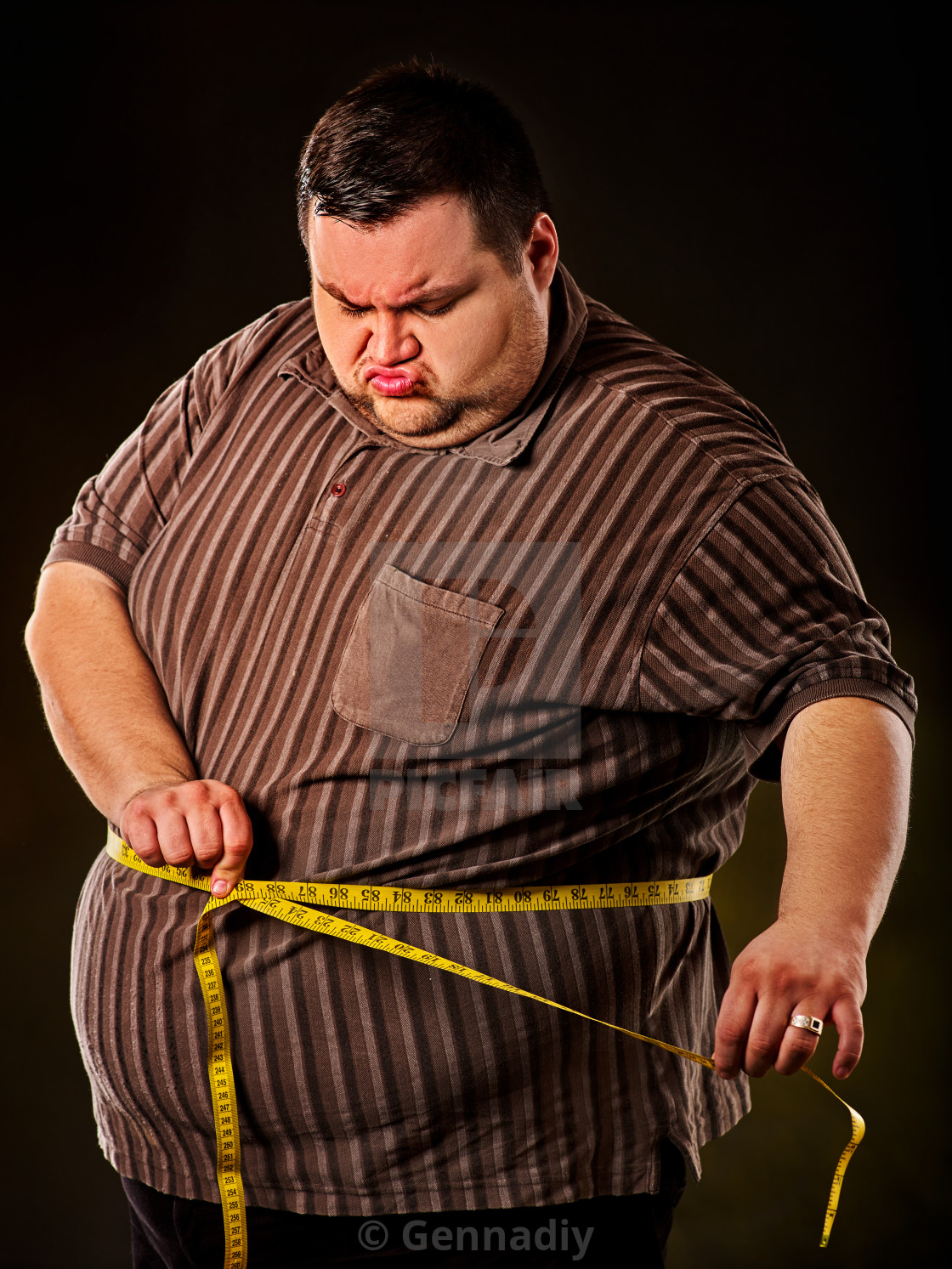 Man Belly Fat With Tape Measure Weight Loss Around Body