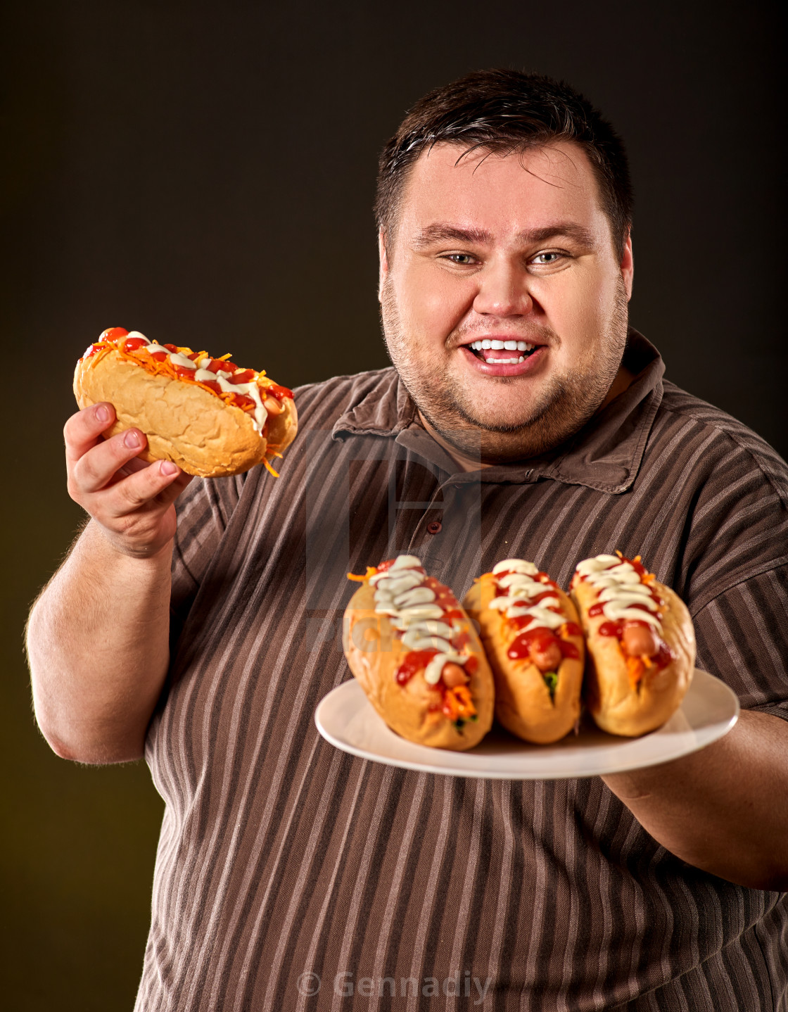 Fat Man Eating Fast Food Hot Dog Breakfast For Overweight Person License Download Or Print For 31 00 Photos Picfair