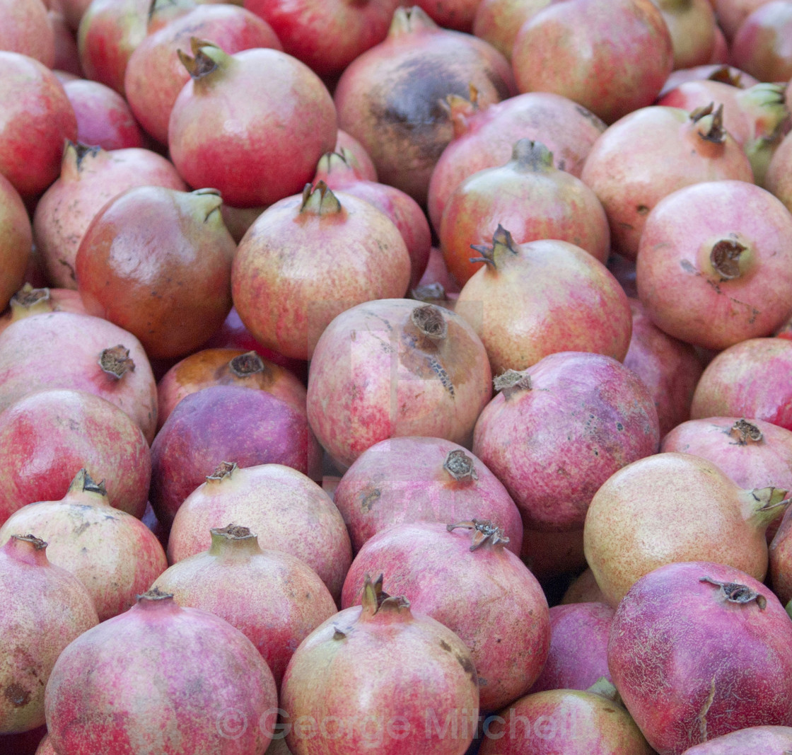 "Pomegranate on Sale, Cambridge Market, Cambridge, United Kingdom" stock image