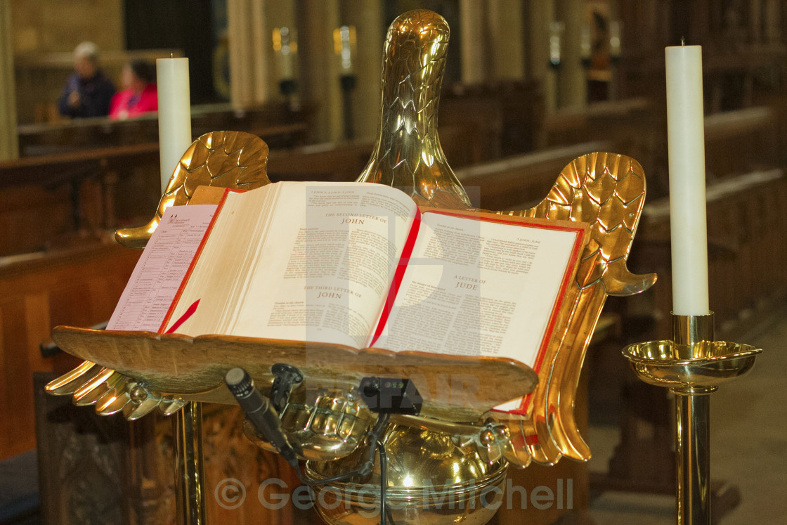 "Open Bible on Lectern" stock image