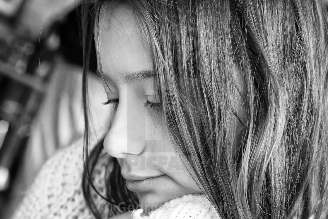 "Young girl in pensive mood" stock image