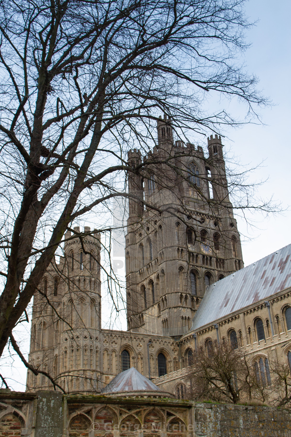 "Ely cathedral on winter day" stock image