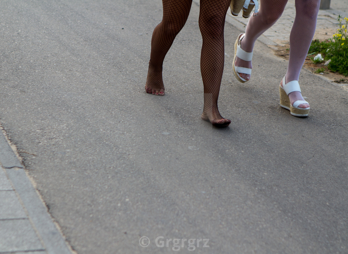 "Two Girls Walking" stock image