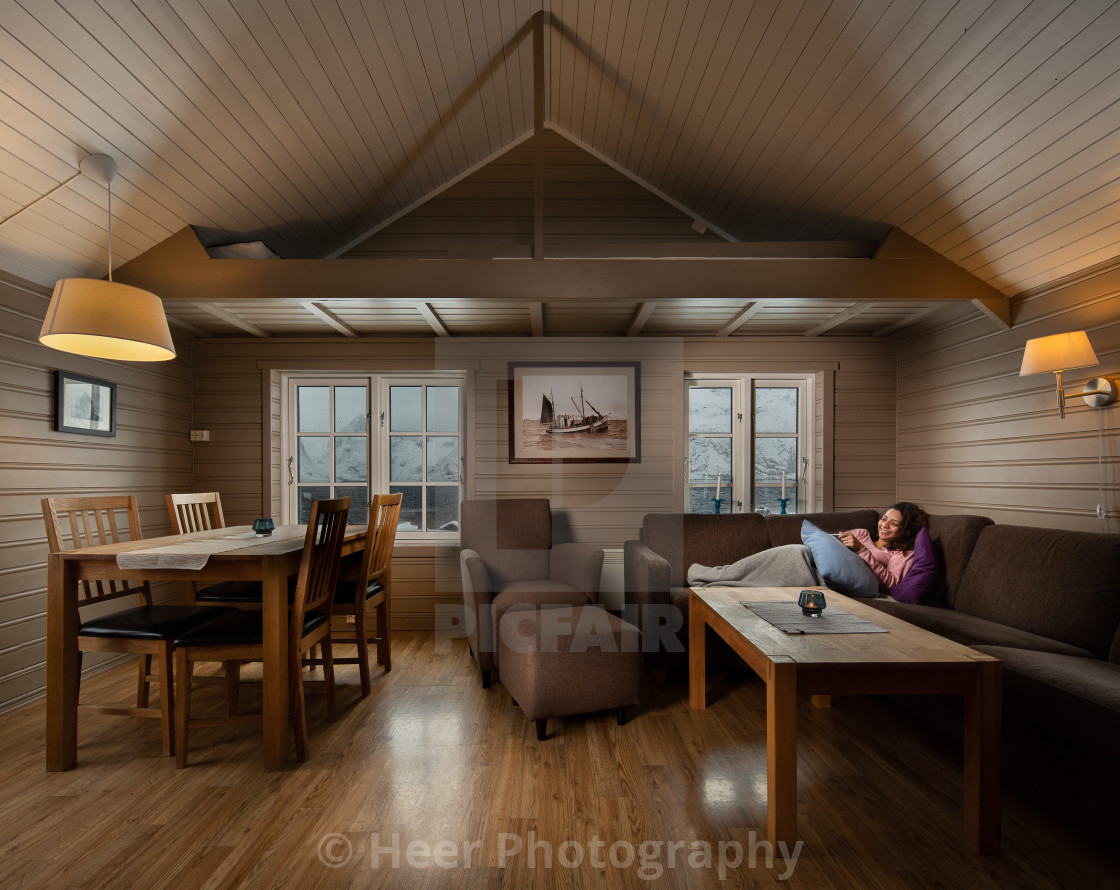 "A cosy Rorbuer in Arctic Lofoten" stock image