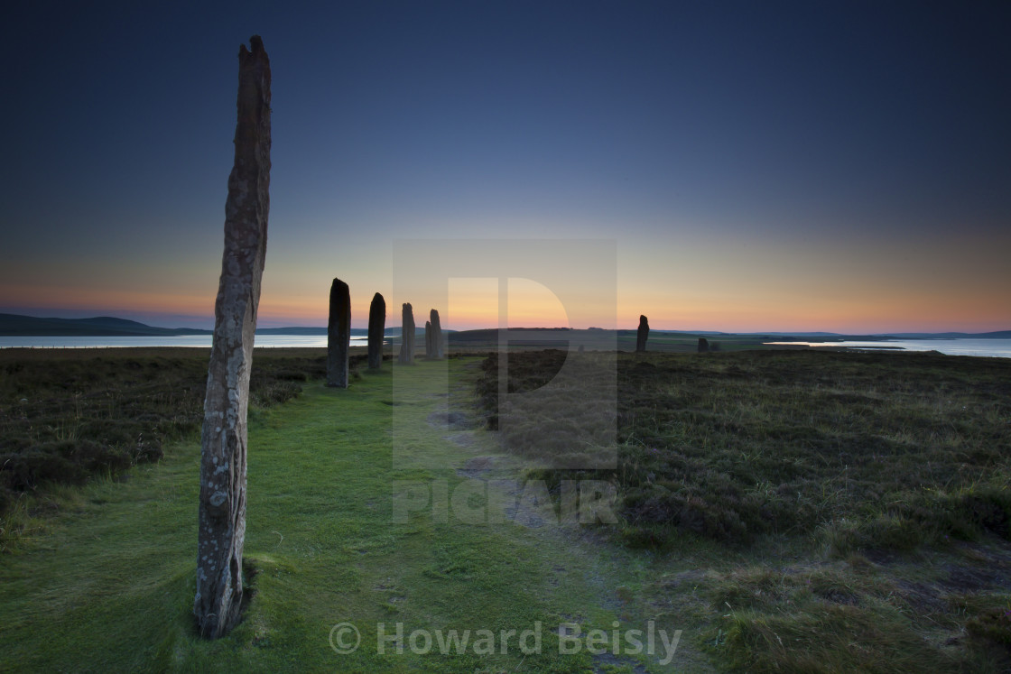 "Sunset behind the Ring of Brodgar, Orkney,Scotland" stock image