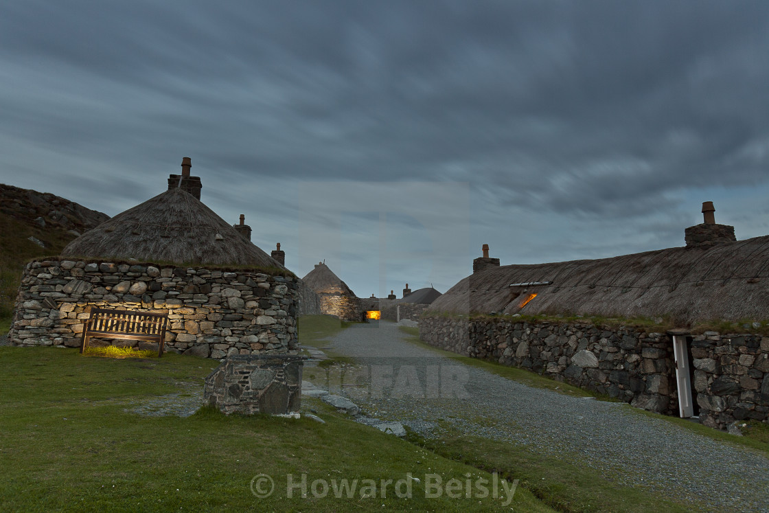 "The Blackhouse village at night" stock image