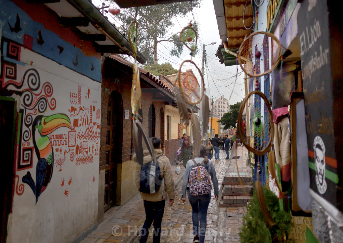 "A typical street in La Candelaria area of Bogota, Colombia" stock image