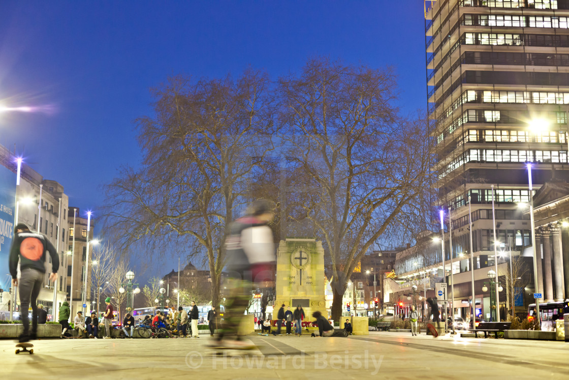 "Skate boarders near the Cenotaph, Bristol" stock image