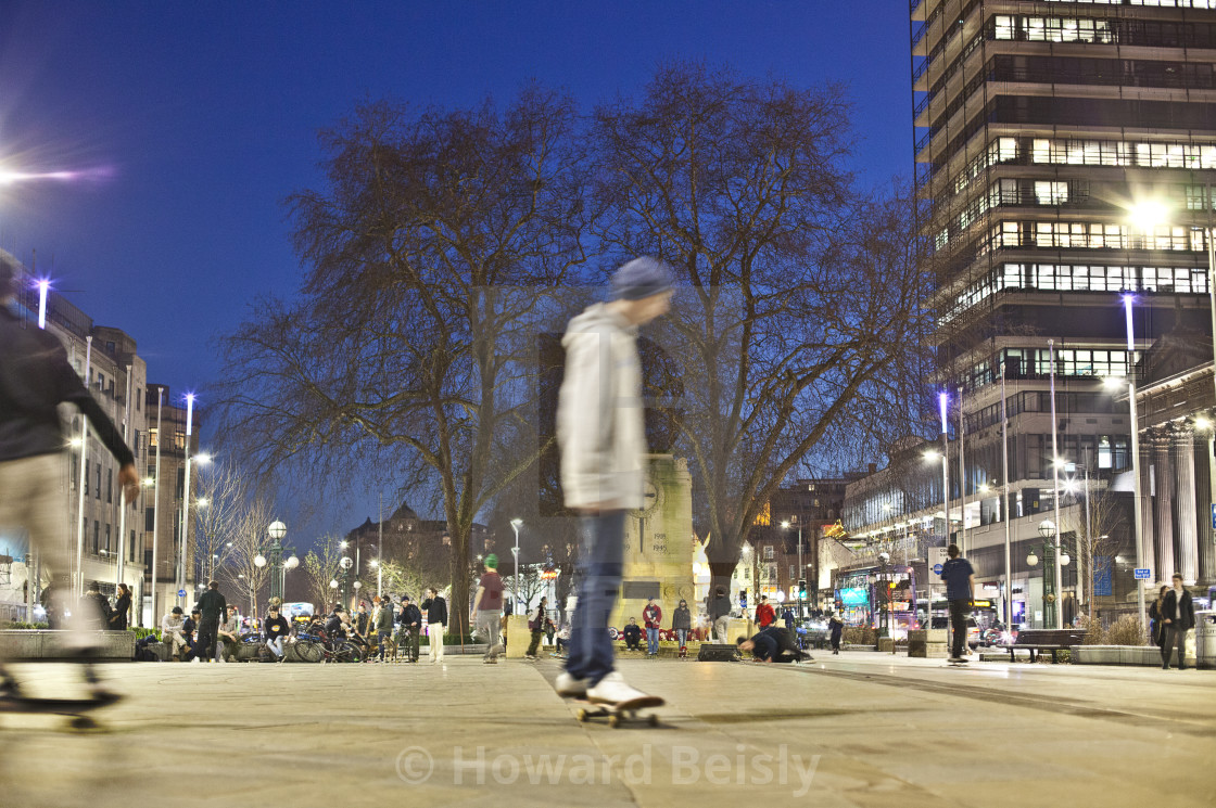 "Evening skate boarder near Bristol's Cenotaph" stock image