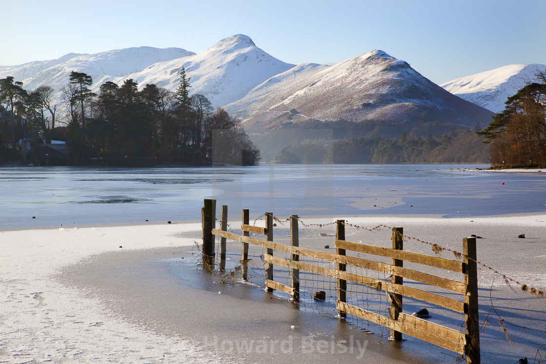 "A frosty morning by Derwent Water" stock image