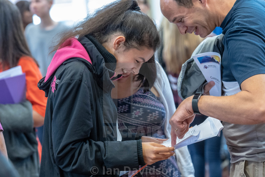 "Students receive GCSE results at Becket Keys School Brentwood Es" stock image