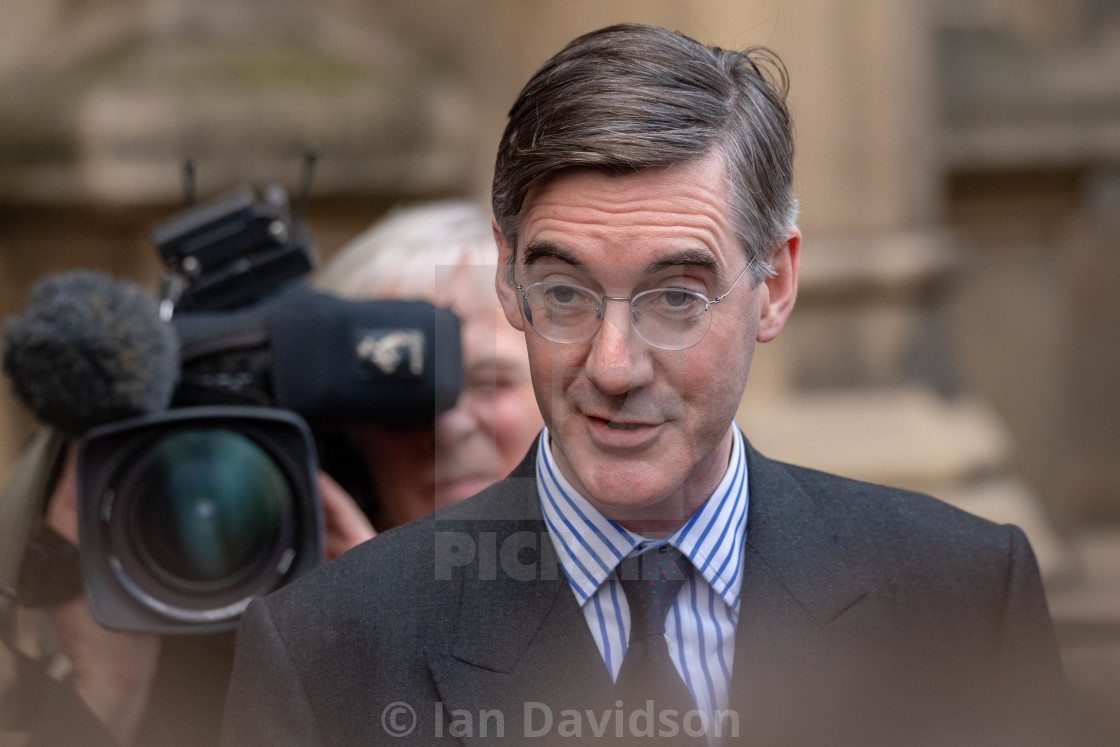 "Jacob Rees-Mogg press conference" stock image