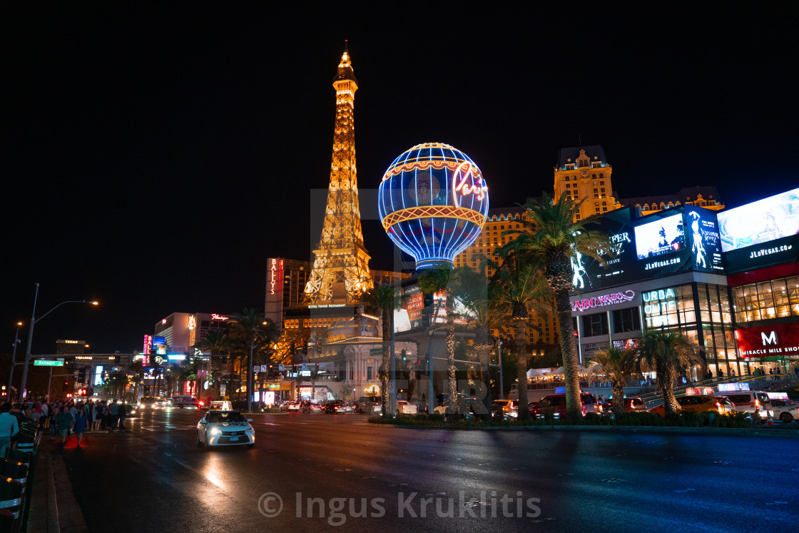Eiffel Tower in Night Las Vegas Editorial Stock Image - Image of