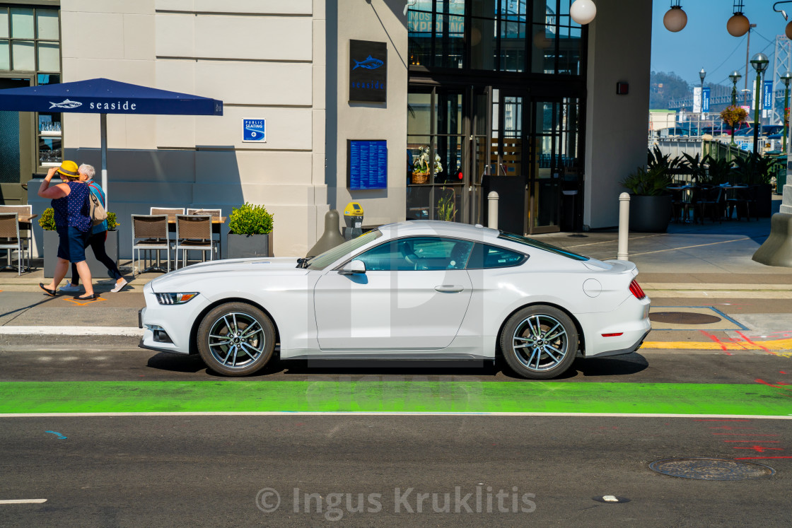 White Ford Mustang Gt Parked On The Streets License