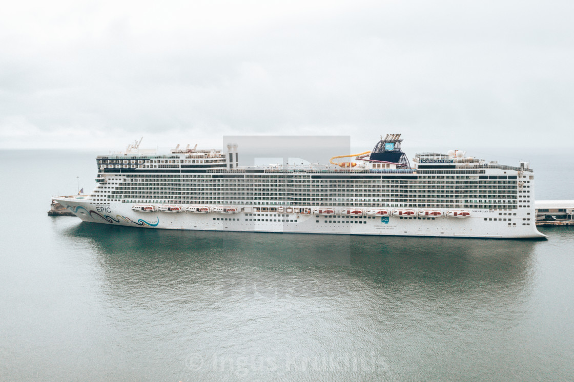 "huge cruise ship docked at the Madeira island" stock image