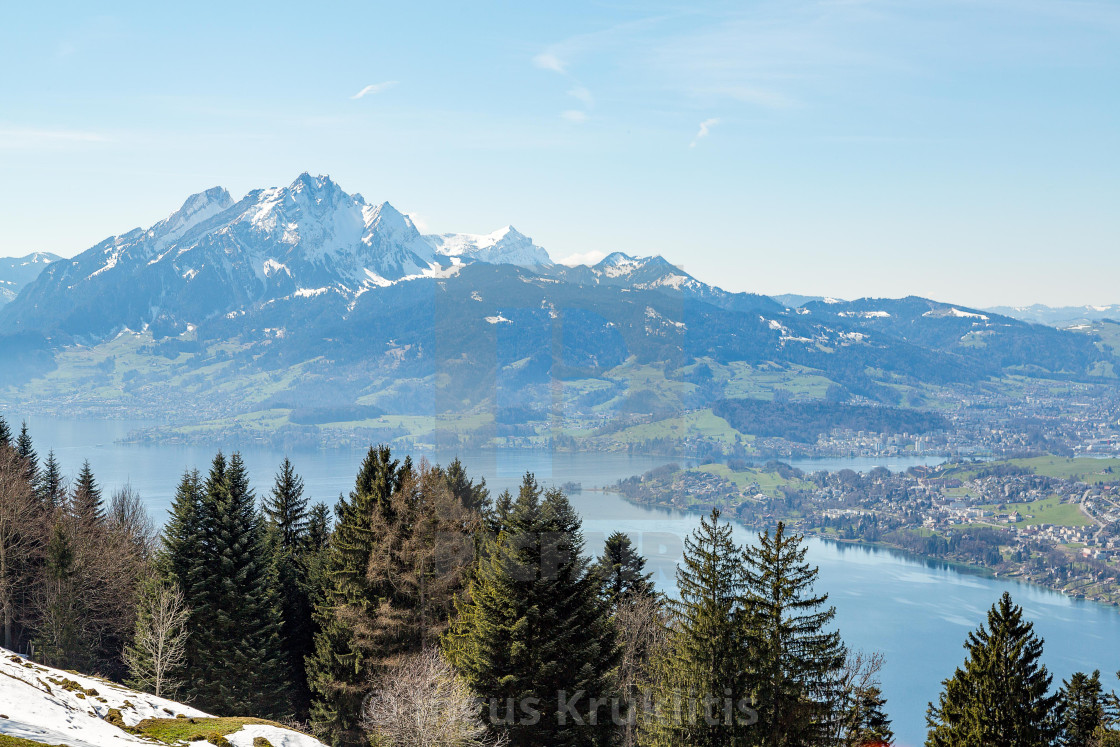 "Beautiful nature view with mountains and lake in Swiss Alps." stock image